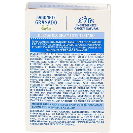 Sabonete de Glicerina Granado Bebê lavanda, barra, 1 unidade com 90g