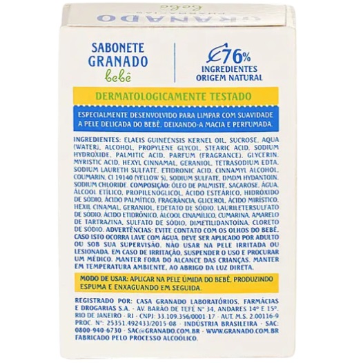 Sabonete de Glicerina Granado Bebê tradicional, barra, 1 unidade com 90g