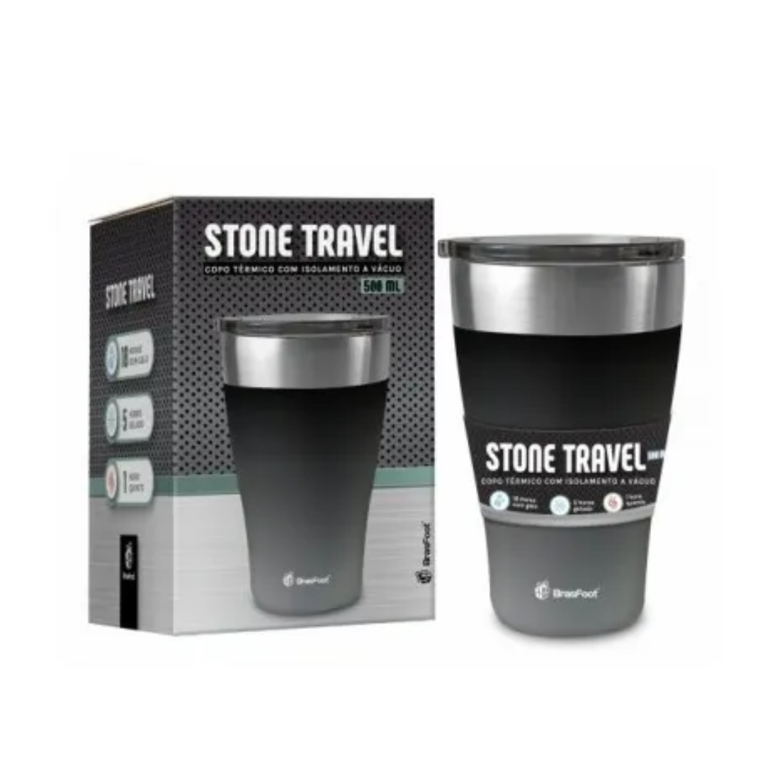 copo termico travel stone brasfoot degrade preto, com capacidade para 500ml