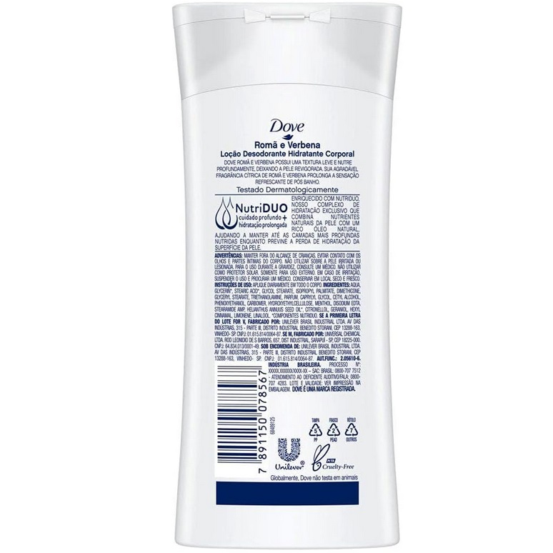 Loção Desodorante Hidratante Corporal Dove Romã e Verbena 200mL