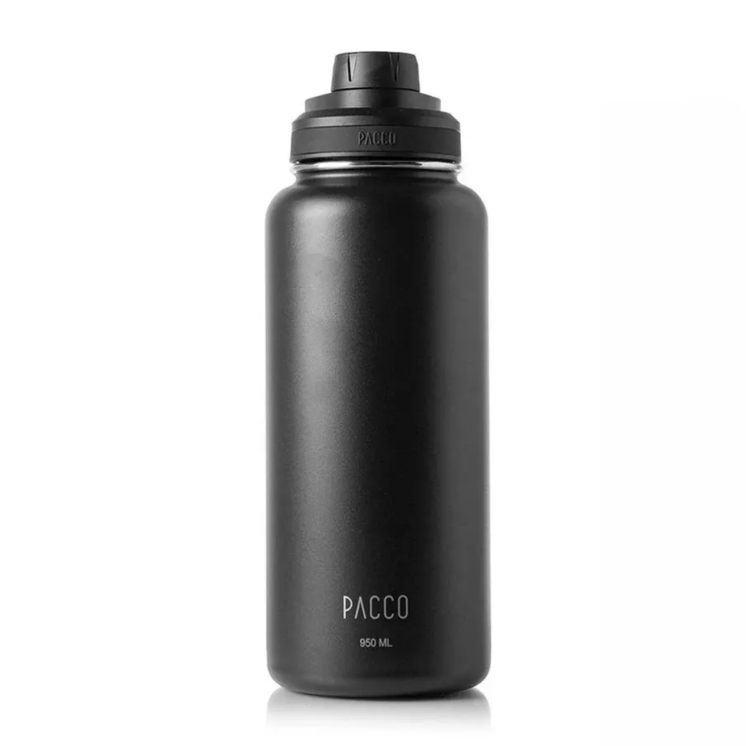 garrafa termica em inox pacco preta, com capacidade para 950ml