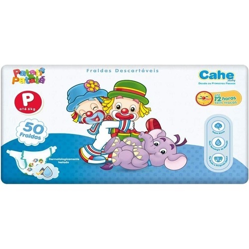 fralda descartaveis cahe baby patati patata p, pacote com 50 unidades