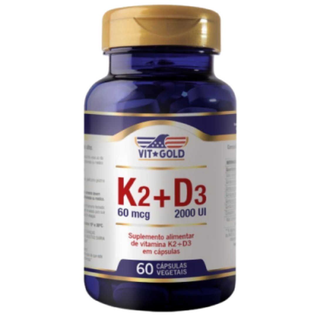 vitamina k2 d3 vitgold frasco com 60 capsulas