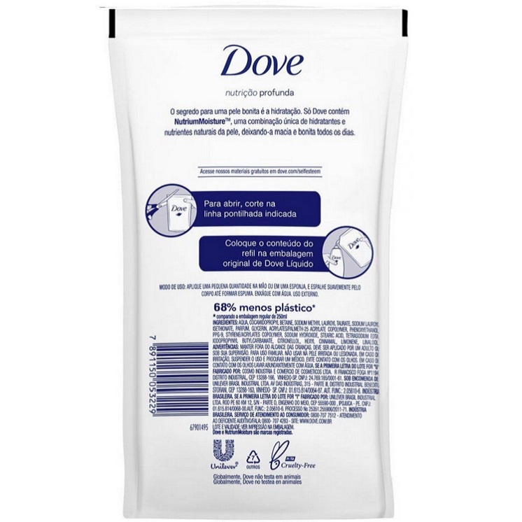 Sabonete Dove Nutrição Profunda líquido, refil com 200mL