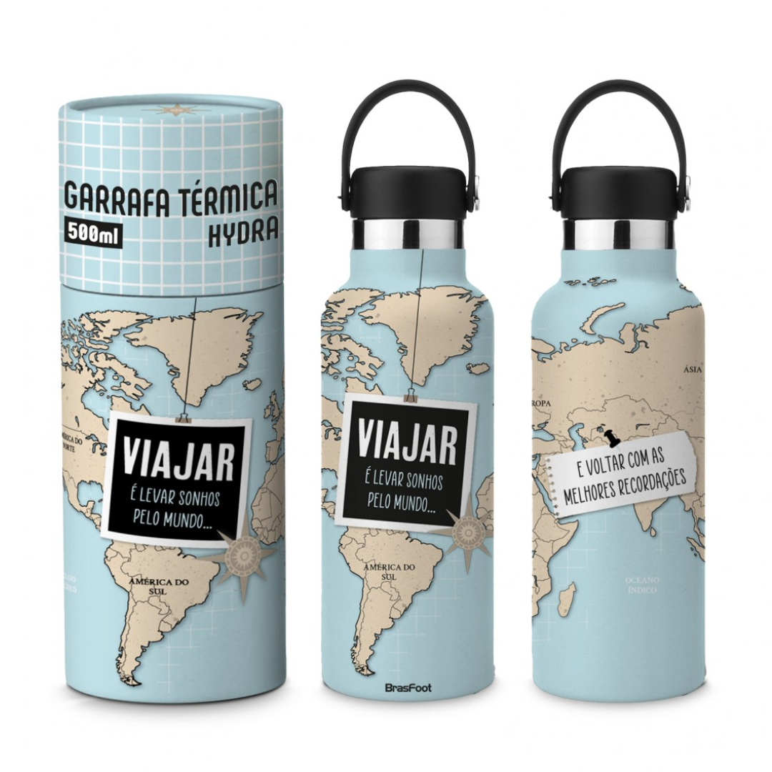 garrafa plastica neo brasfoot hydra viajar pelo mundo, 1 unidade com capacidade de 500ml
