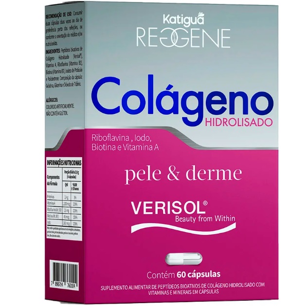 colageno hidrolisado pele derme katigua reggene caixa com 60 capsulas