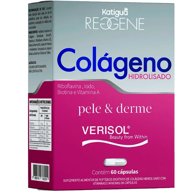 Colágeno Hidrolisado Pele & Derme Katiguá Reggene caixa com 60 cápsulas